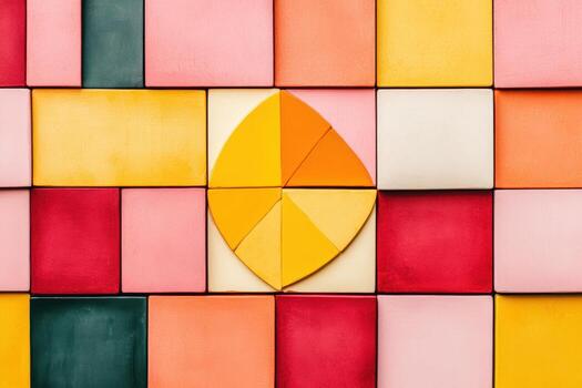 Colorful geometric block arrangement creates a vibrant pattern on a surface photo