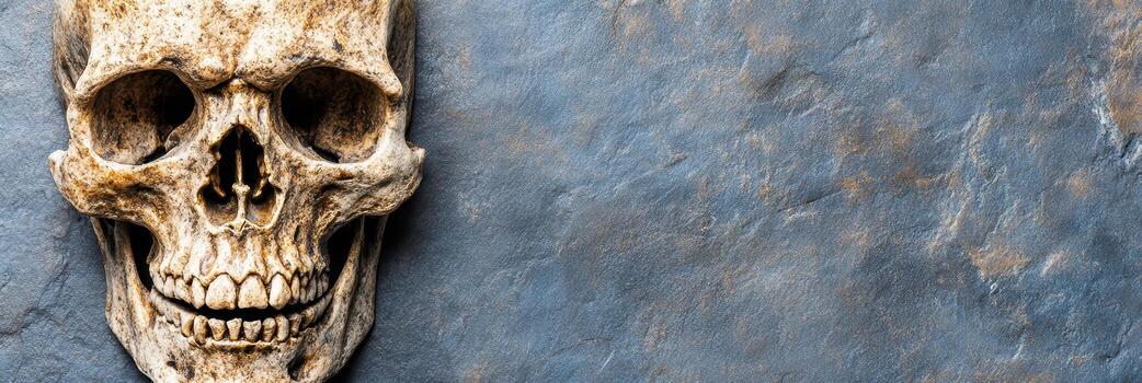 Skull displayed on textured background with natural detail photo