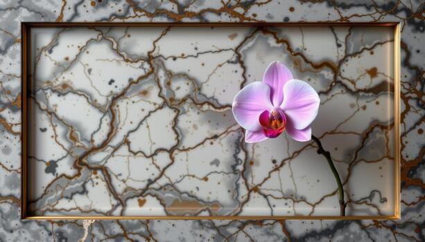 a single orchid framed against an abstract marble background, shining quietly with polished elegance. photo