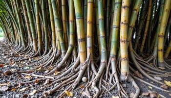 bamboo roots anchor deep in the soil, holding firm as winds sweep across the grove. photo