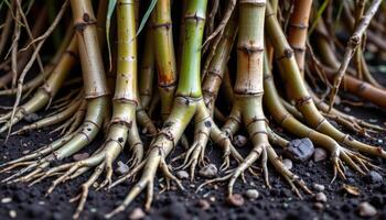 bamboo roots clutch ancient soil, foundations anchoring centuries of silent growth. photo