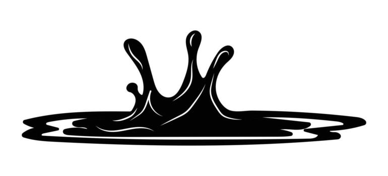 Black liquid splash with droplets and waves on a white background Keywords splash, liquid, black, water, drop, fluid, wet, motion, dynamic, abstract, design, element, shape, form vector