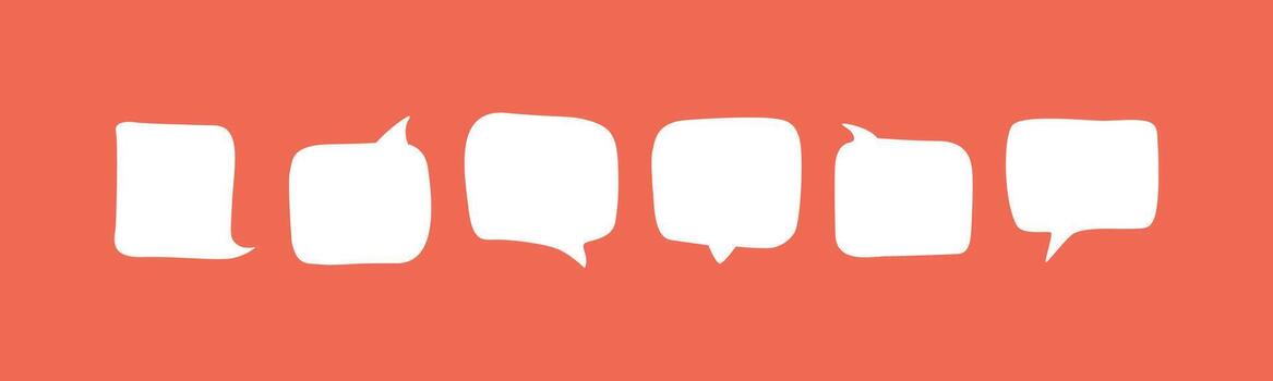 Hand-drawn square speech bubbles with various tails. This set has a doodle or sketch style, ideal for comics, dialogue, and presentations vector