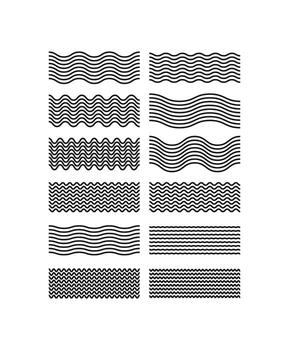Waves line set. Wave ornament pattern. Set of wavy zigzag lines. Wave thin line background. Wave lines set for backgrounds, borders, dividers, or patterns. Editable graphic vector