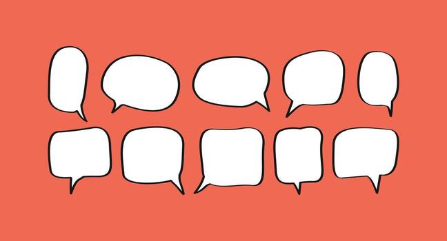 Hand-drawn speech bubble collection. Set of empty comic chat boxes with a black outline. Perfect for dialogue, message, and social media design vector