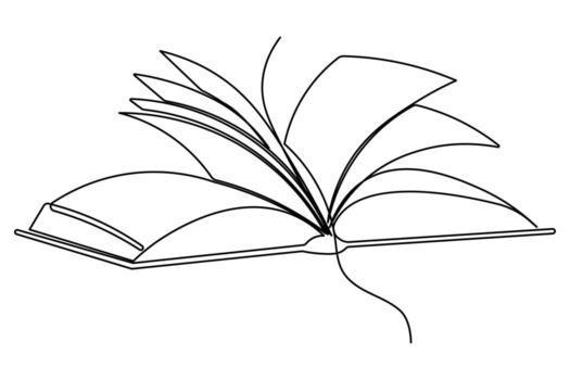 Abstract open book with flying pages one line drawing minimalist isolated outline vector