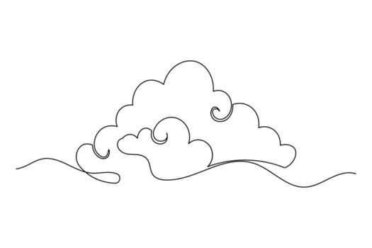 Minimal style cloud continuous one line drawing isolated outline abstract design vector