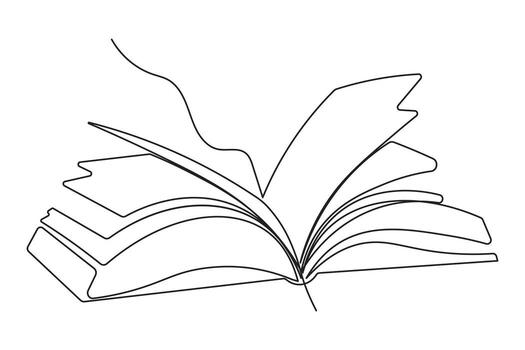 Simple open book with flying pages one line drawing minimalist isolated abstract art vector