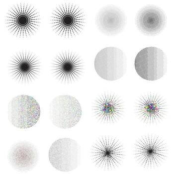 Halftone pattern in dot and star shape in different style and color on white background. Dotted shape circle halftone. A set of halftone collection vector
