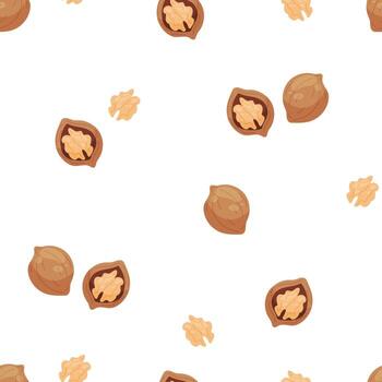 Seamless pattern with whole and shelled walnuts vector