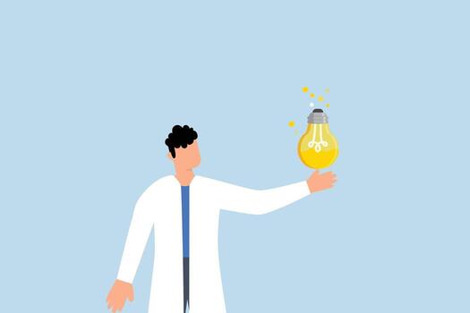 Experiment new creative idea, entrepreneur testing fresh concept lightbulb to create innovative product vector