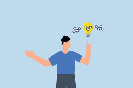 Innovation idea, businessman showcasing a novel lightbulb featuring cogs and gears to create new technology aimed at resolving business challenges vector