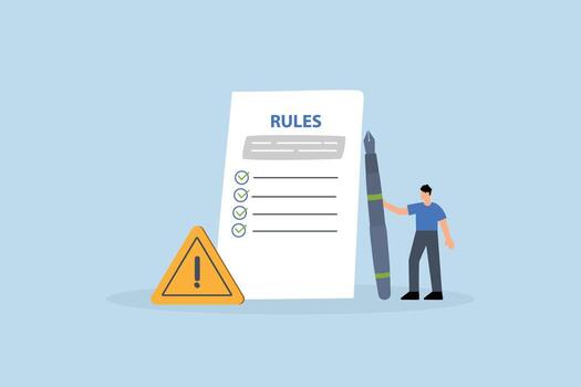 Rules and regulations, entrepreneur completes drafting guidelines and policies document vector