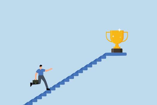 Take small steps to achieve big goal, Confident entrepreneurs progress steadily by taking gradual, small steps toward their objectives vector