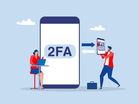 Network security technology.Business people use mobile Secure login with 2fa sending a one time password Authentication code.IT Security Flat Design Concept. vector