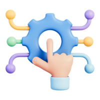 mão tocante engrenagem ícone com conectado nós simbolizando automação ao controle sistema 3d ilustração png