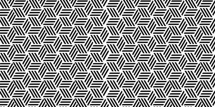 Seamless black and white hexagonal pattern with abstract striped design. vector