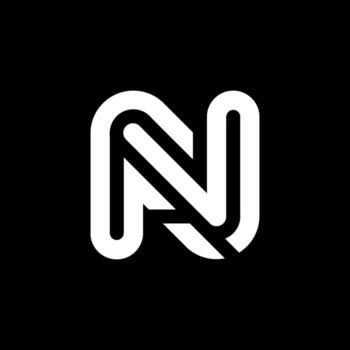 Modern Monoline 'N' Design on Minimalistic Black Background. Feature a contemporary monoline 'N' letter design displayed prominently on a black background, representing elegance and simplicity. vector