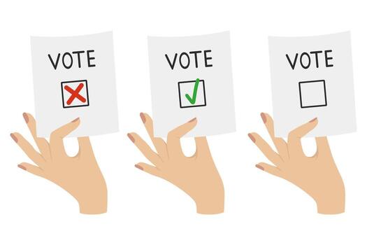 Voting concept showing hands holding cards with check mark, cross mark and empty box vector