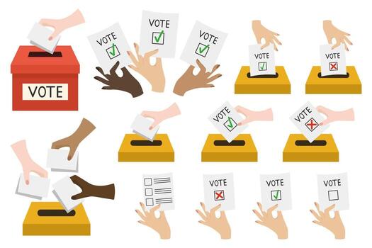 Citizens casting votes in ballot boxes and holding voting papers vector