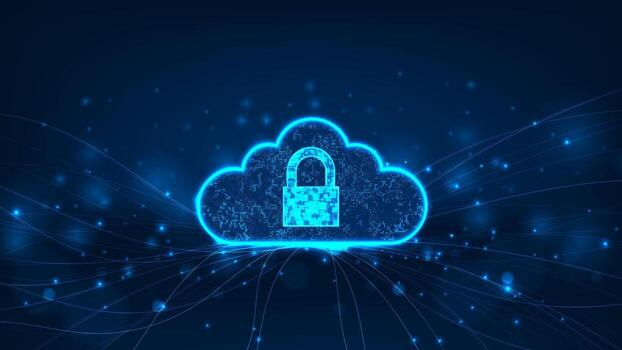 Cloud with a lock for data security vector