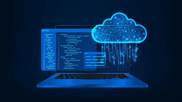 Cloud computing graphic on laptop vector