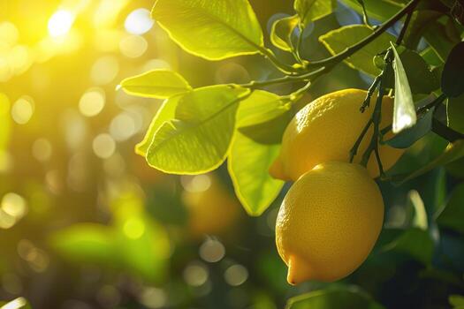Lemon tree with yellow fruit photo
