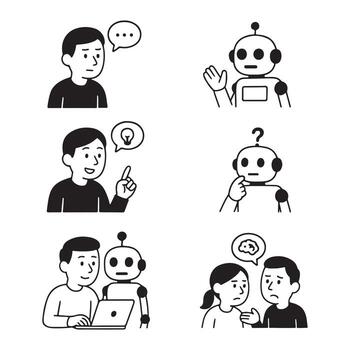 Human Robot Interaction and Artificial Intelligence Concepts. vector