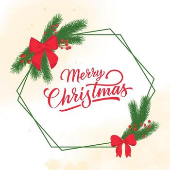 Christmas atmospheric frame with fir tree branches red berries and bows vector