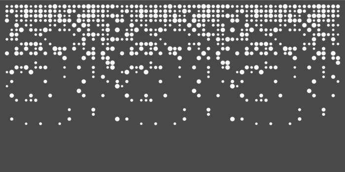 Disintegration dot circle grain noise, fade halftone effect, disperse dot work on dark background, Dispersed background mosaic pixel grid. vector