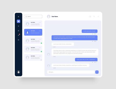 App interface with UI and UX elements. Design for web application, desktop app or website. Dashboard Design with chat, social media, online messenger kit. vector