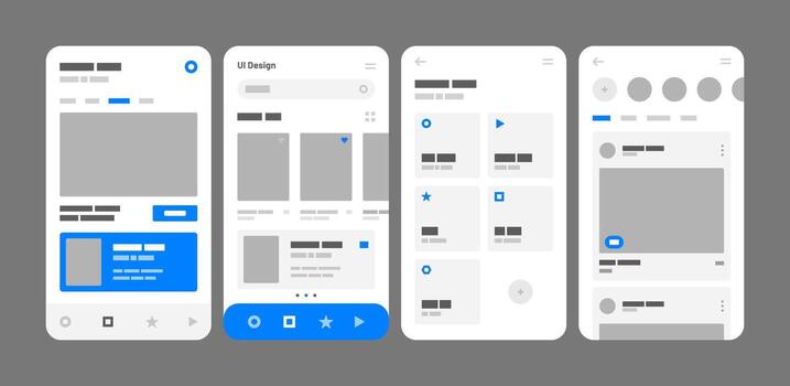 UI UX Kit elements for mobile app concept. Use for social media, online store, hotel reservation. Wireframes screens. Flowchart. vector