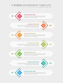 Modern Arrow List Infographic Design Template with 7 Data Points vector