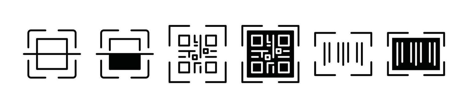 código de barras escáner icono. escanear qr código o código de barras icono símbolo colección - ilustración vector
