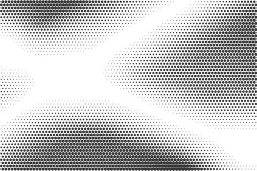 Hexagon pattern background with halftone honeycomb gradient. Abstract textured rays of light and mirror reflection with fade gradation. Simple digital 80s dotted backdrop. vector