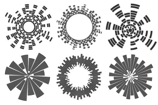 Circular sound wave. Radial music equalizer pattern. Circle spectrum graphic. Round abstract graphic beat on white background. Frequency voice effect. vector