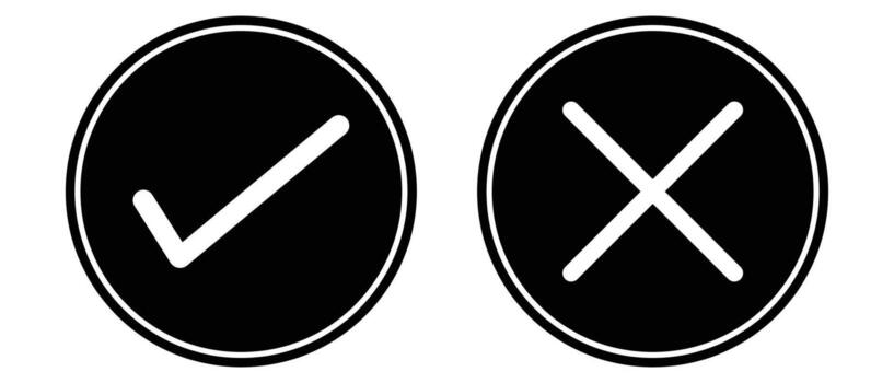 Tick and cross icons. Check mark icon button set. Black check mark and cross mark icon, isolated on white background. Simple illustration. vector