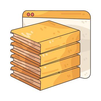 Digital Books Stacked in Front of Browser Window vector