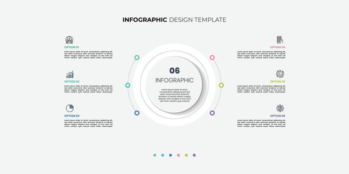 Modern infographic label design with circle infographic template design and 6 options or steps. Can be used for process diagram, presentations, workflow layout, vector