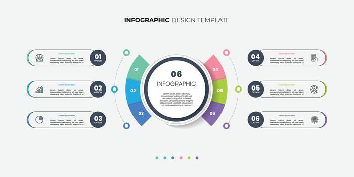 Modern infographic label design with circle infographic template design and 6 options or steps. Can be used for process diagram, presentations, workflow layout, banner, flow chart, vector