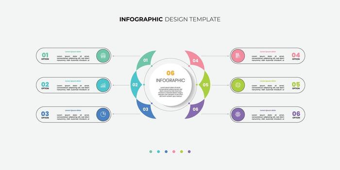 Modern Circle chart infographic template with 6 options for presentations. Infographic 6 diagram chart template vector