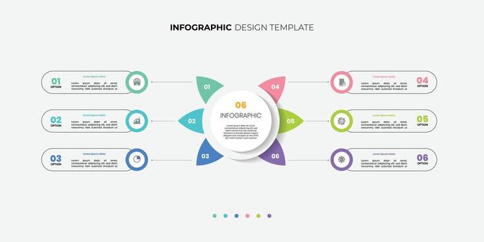 Modern Circle chart infographic template with 6 options for presentations. Infographic vector