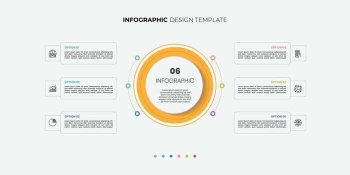 Modern infographic label design with circle infographic template design and 6 options or steps. Can be used for process diagram, presentations, workflow layout, banner, flow chart, info graph. vector