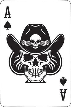 Ace of Spades Card with Skull Cowboy, a Bold and Intricate Design Displaying a Combination of Macabre and Western Elements vector