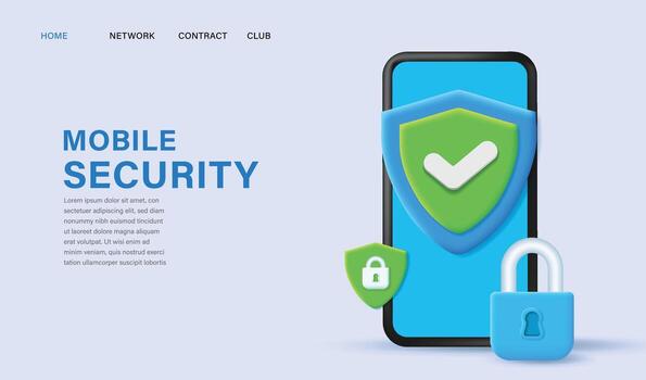 Mobile Security Concept with Smartphone, Shield, and Lock, 3D Illustration for Data Protection vector