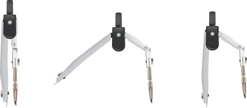 Geometry compass drawing instrument on white background in multiple positions vector