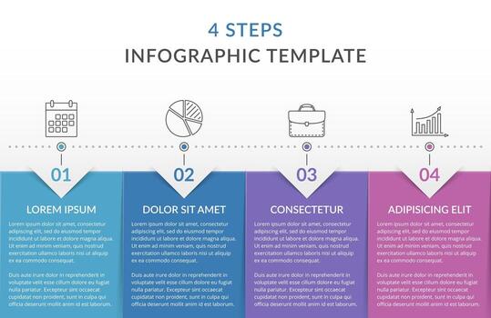 Four steps infographic template with vertical text boxes and arrows vector