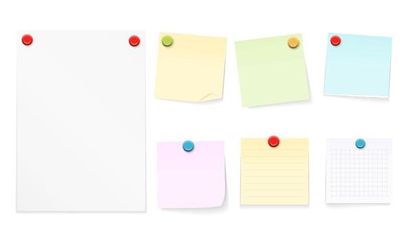 Set of paper notes with push pins vector