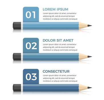 Education infographic template with 3 pencils with place for numbers and text vector
