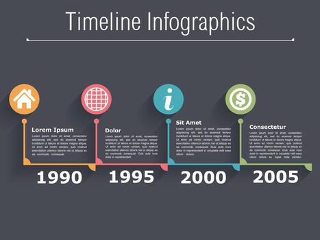 Four steps horizontal timeline infographics design template on dark background vector
